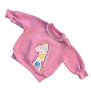 Vintage Cradle Charmers Baby Sweater - Pink Giraffe Embroidery - 3/6M